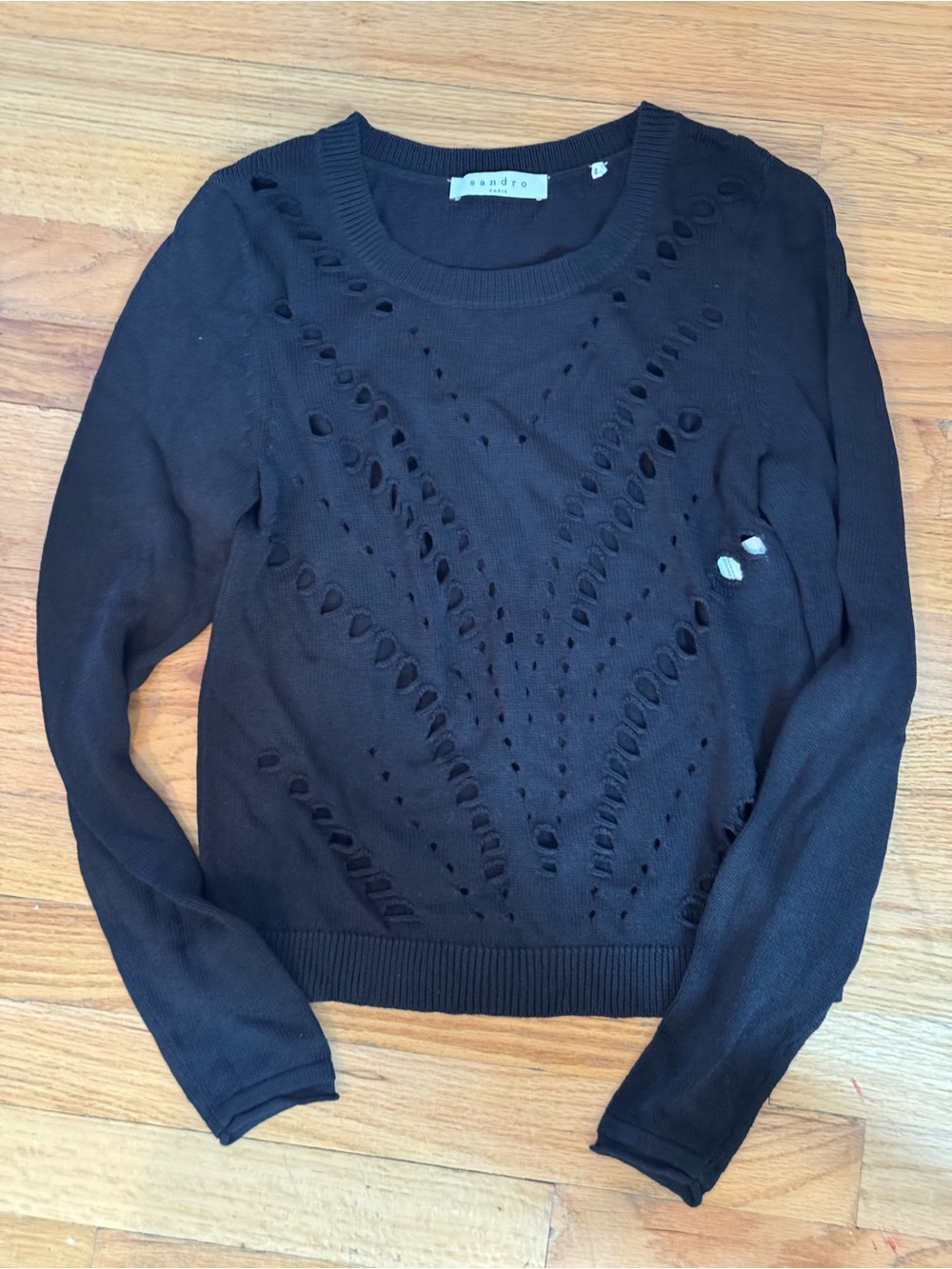 Sandro Black Openwork Crewneck Sweater